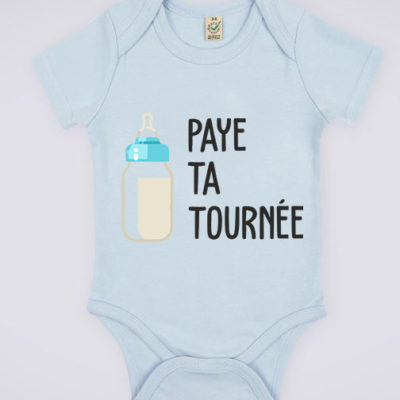 Image de body bleu pour bébé "Paye ta tournée" - MCL Sérigraphie