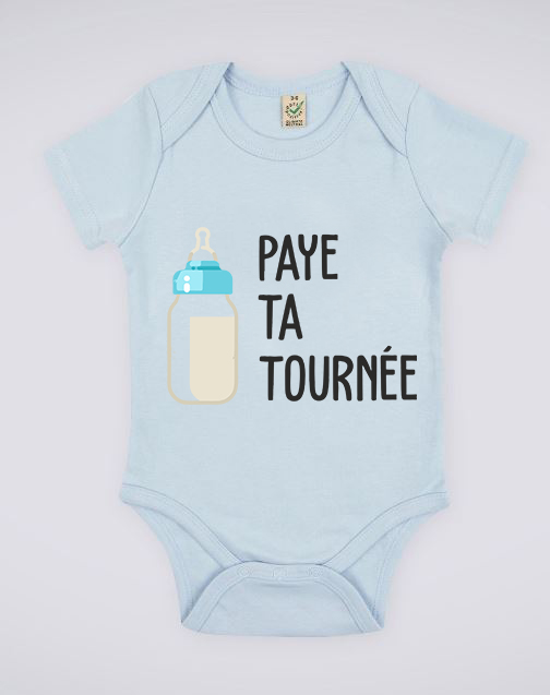 Image de body bleu pour bébé "Paye ta tournée" - MCL Sérigraphie