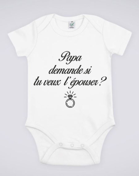 Image de body blanc pour bébé "Papa demande si tu veux l'épouser ?" - MCL Sérigraphie