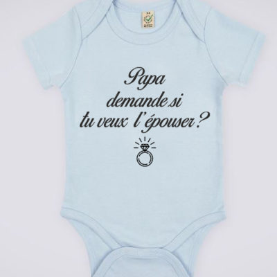 Image de body bleu pour bébé "Papa demande si tu veux l'épouser ?" - MCL Sérigraphie