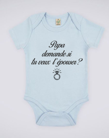 Image de body bleu pour bébé "Papa demande si tu veux l'épouser ?" - MCL Sérigraphie