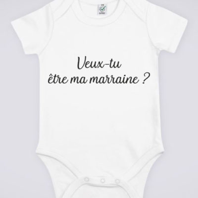 Image de body blanc pour bébé "Veux-tu être ma marraine ?" - MCL Sérigraphie
