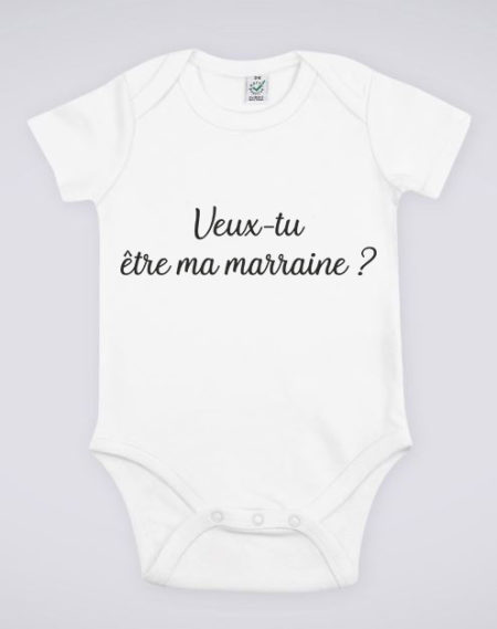 Image de body blanc pour bébé "Veux-tu être ma marraine ?" - MCL Sérigraphie