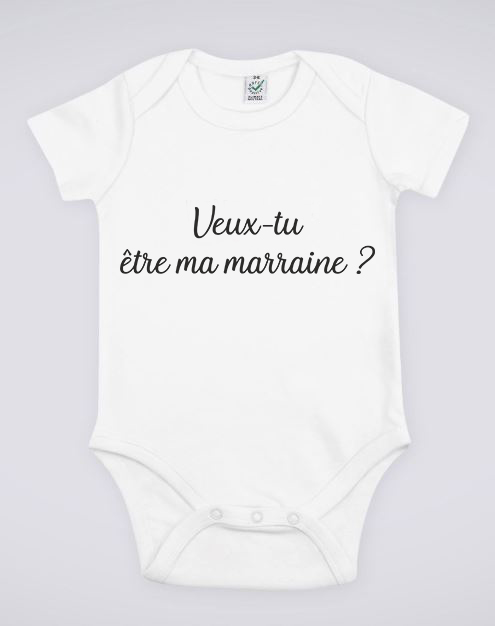Body rose pour bébé "Veux-tu être ma marraine ?" - MCL Sérigraphie Image de body blanc pour bébé "Veux-tu être ma marraine ?" - MCL Sérigraphie