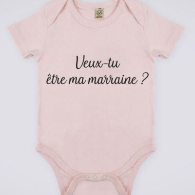 Image de body rose pour bébé "Veux-tu être ma marraine ?" - MCL Sérigraphie