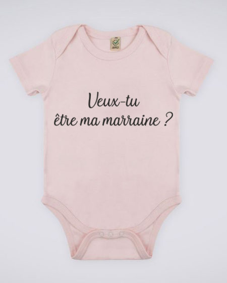 Image de body rose pour bébé "Veux-tu être ma marraine ?" - MCL Sérigraphie