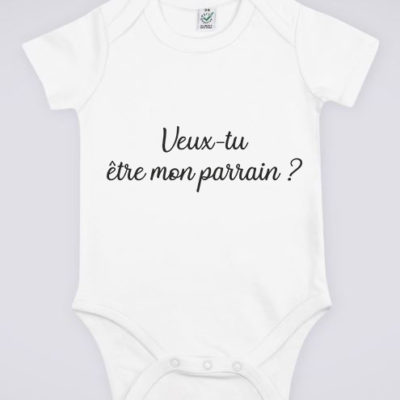 Image de body blanc pour bébé "Veux-tu être mon parrain ?" - MCL Sérigraphie