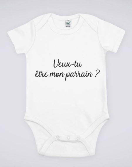 Image de body blanc pour bébé "Veux-tu être mon parrain ?" - MCL Sérigraphie
