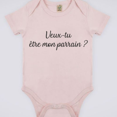 Image de body rose pour bébé "Veux-tu être mon parrain ?" - MCL Sérigraphie