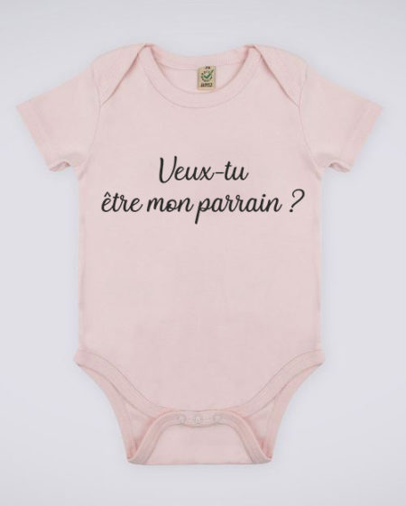 Image de body rose pour bébé "Veux-tu être mon parrain ?" - MCL Sérigraphie