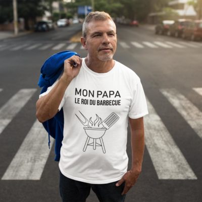 Image de t-shirt blanc pour homme "Mon papa le roi du barbecue" - MCL Sérigraphie