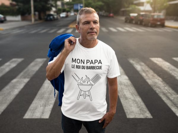 Image de t-shirt blanc pour homme "Mon papa le roi du barbecue" - MCL Sérigraphie