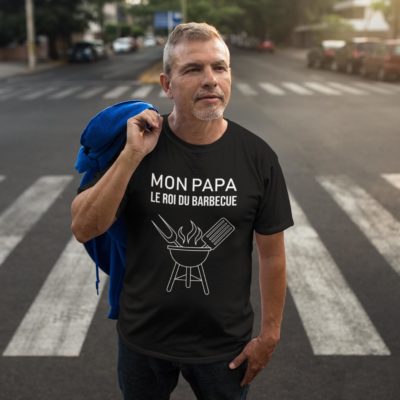 Image de t-shirt noir pour homme "Mon papa le roi du barbecue" - MCL Sérigraphie