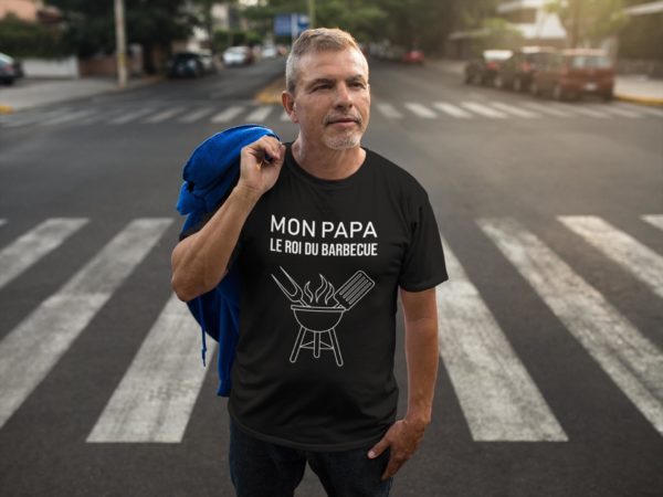 Image de t-shirt noir pour homme "Mon papa le roi du barbecue" - MCL Sérigraphie