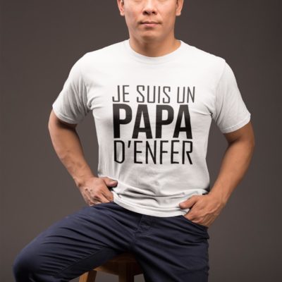 Image de t-shirt blanc pour homme "Je suis un papa d'enfer" - MCL Sérigraphie