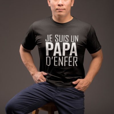 Image de t-shirt noir pour homme "Je suis un papa d'enfer" - MCL Sérigraphie