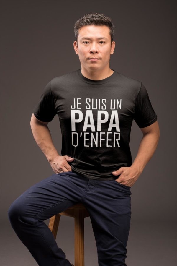 Image de t-shirt noir pour homme "Je suis un papa d'enfer" - MCL Sérigraphie