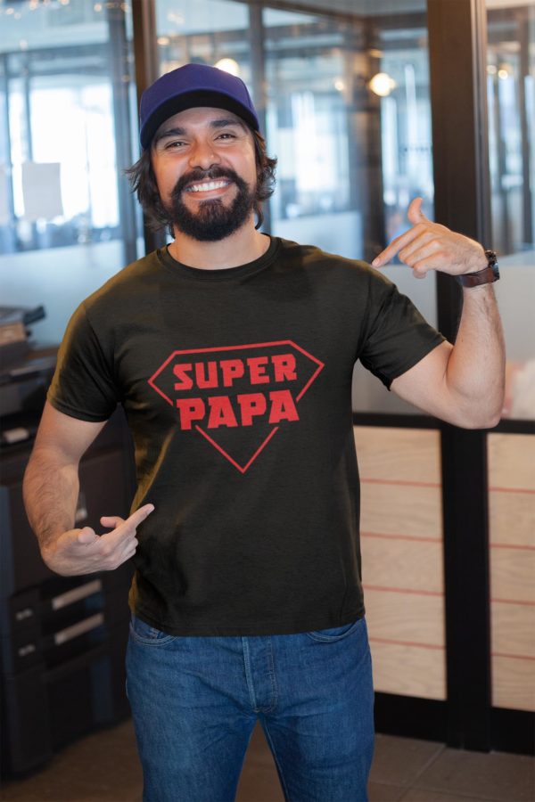 Image de t-shirt noir pour homme "Super papa" - MCL Sérigraphie