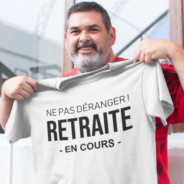 Image de t-shirt blanc pour homme "Ne pas déranger ! Retraite en cours" - MCL Sérigraphie