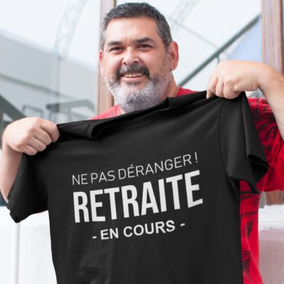 Image de t-shirt noir pour homme "Ne pas déranger ! Retraite en cours" - MCL Sérigraphie