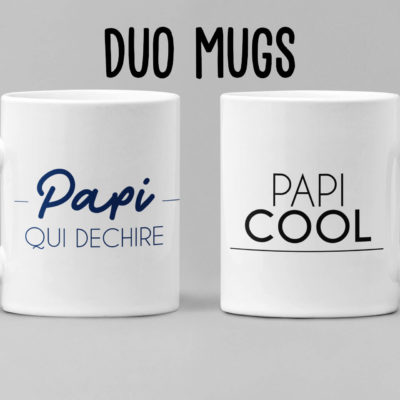 Image de duo de mugs "Papi qui déchire" et "Papi cool" - MCL Sérigraphie