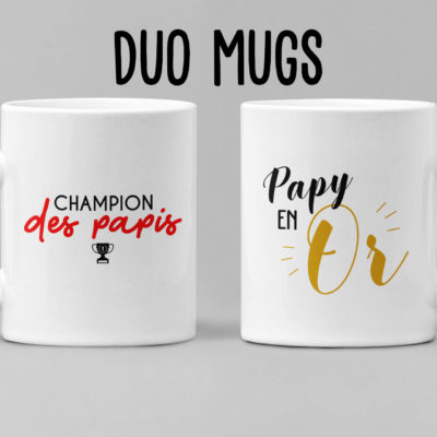 Image de duo de mugs "Champion des papis" et "Papy en or" - MCL Sérigraphie