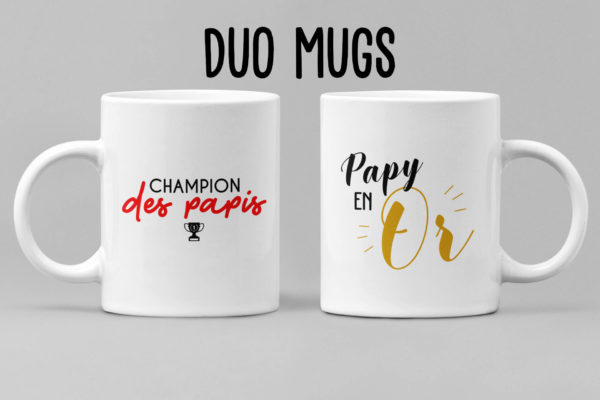 Image de duo de mugs "Champion des papis" et "Papy en or" - MCL Sérigraphie