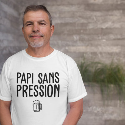 Image de t-shirt blanc pour homme "Papi sans pression" - MCL Sérigraphie