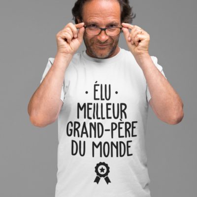 Image de t-shirt blanc pour homme "Elu meilleur grand-père du monde" - MCL Sérigraphie