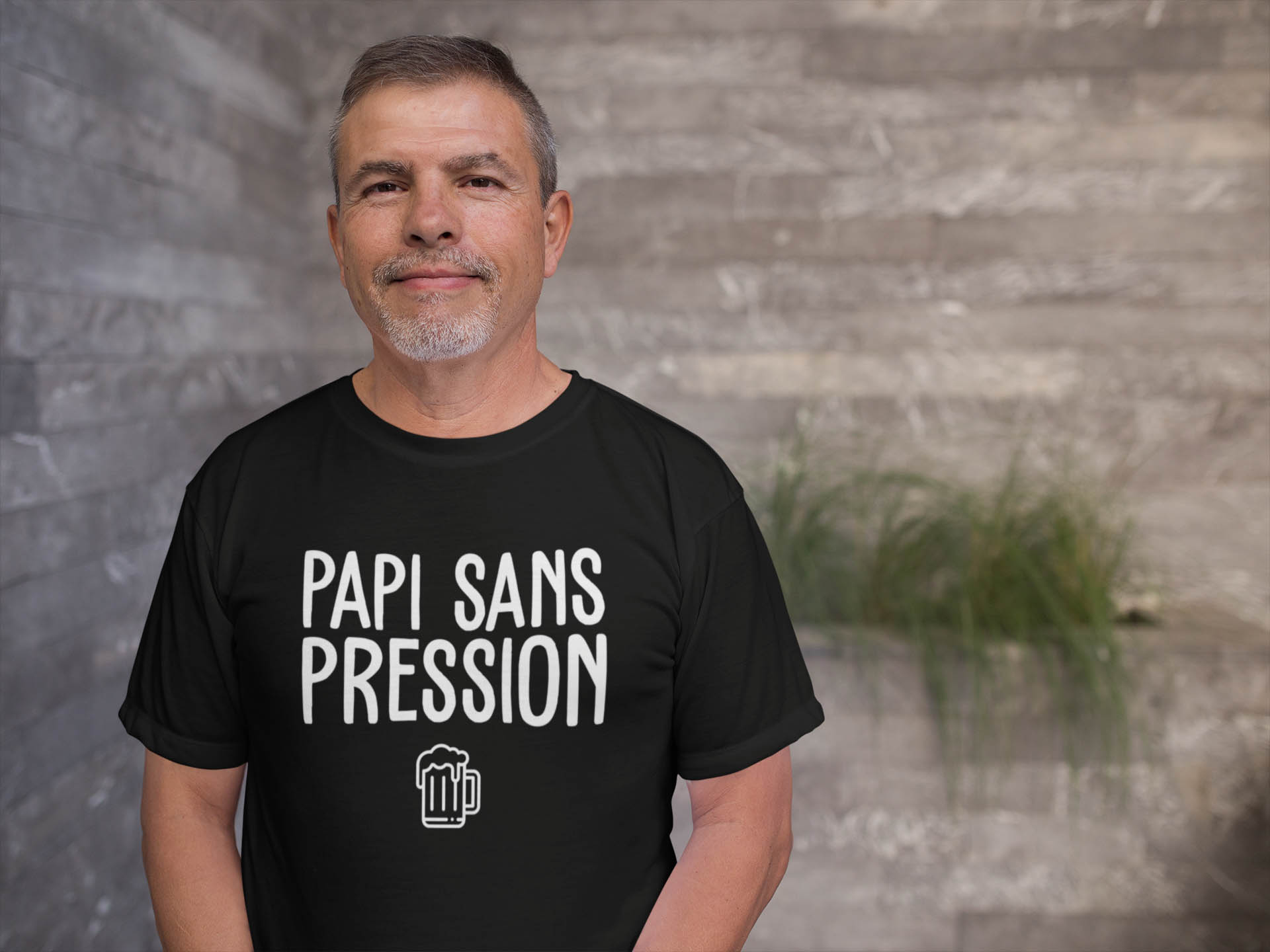 T-shirt blanc pour homme "Papi sans pression" - MCL Sérigraphie Image de t-shirt noir pour homme "Papi sans pression" - MCL Sérigraphie
