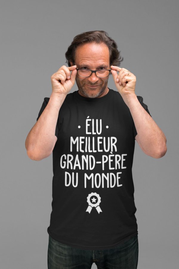 Image de t-shirt noir pour homme "Elu meilleur grand-père du monde" - MCL Sérigraphie