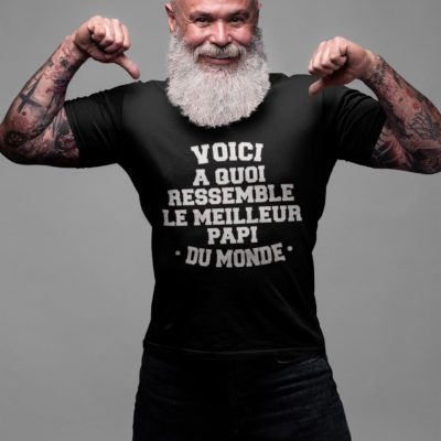 Image de t-shirt noir pour homme "Voici a quoi ressemble le meilleur papi du monde" - MCL Sérigraphie