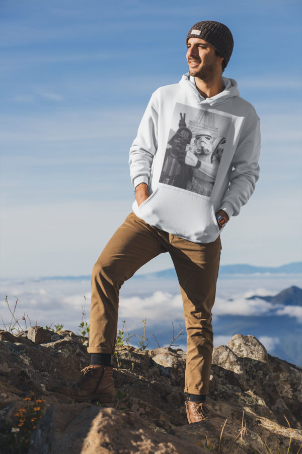 Image de sweat à capuche blanc pour homme "Selfie à Paris - Star Wars" - MCL Sérigraphie