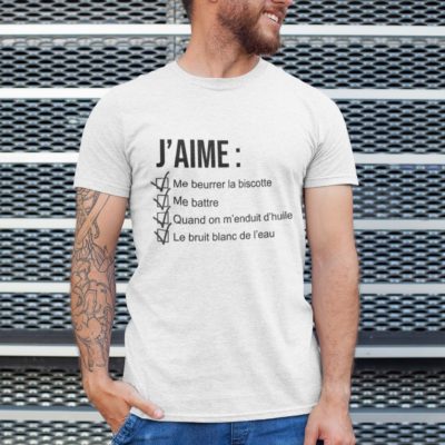 Image de t-shirt blanc pour homme "J'aime me beurrer la biscotte - OSS 117" - MCL Sérigraphie