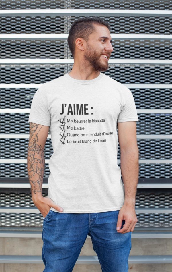 Image de t-shirt blanc pour homme "J'aime me beurrer la biscotte - OSS 117" - MCL Sérigraphie