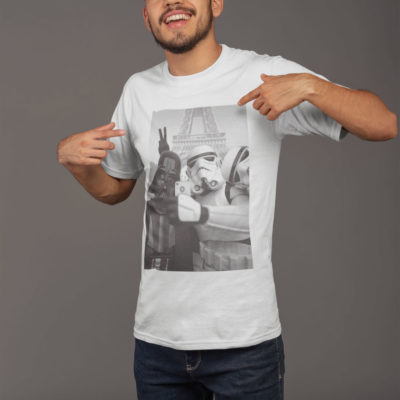 Image de t-shirt blanc pour homme "Selfie à Paris - Star Wars" - MCL Sérigraphie