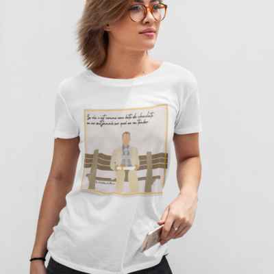 Image de t-shirt blanc pour femme "Forrest Gump" - MCL Sérigraphie