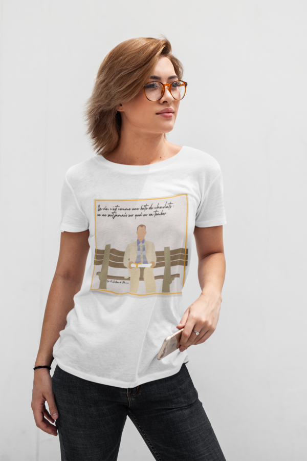 Image de t-shirt blanc pour femme "Forrest Gump" - MCL Sérigraphie