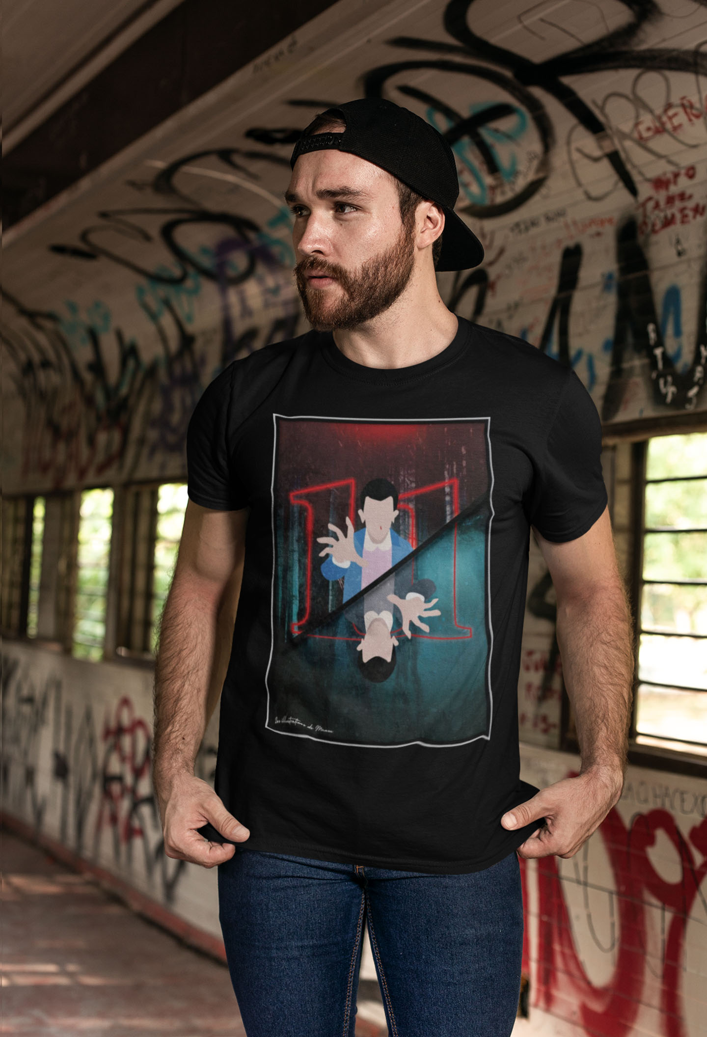 T-shirt noir pour homme "Stranger Things" - MCL Sérigraphie Image de t-shirt noir pour homme "Stranger Things" - MCL Sérigraphie