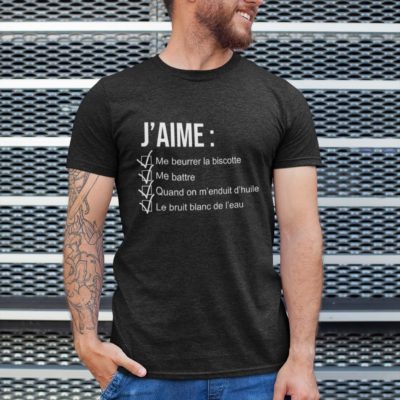 Image de t-shirt noir pour homme "J'aime me beurrer la biscotte - OSS 117" - MCL Sérigraphie