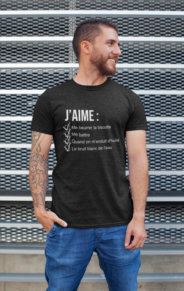 Image de t-shirt noir pour homme "J'aime me beurrer la biscotte - OSS 117" - MCL Sérigraphie