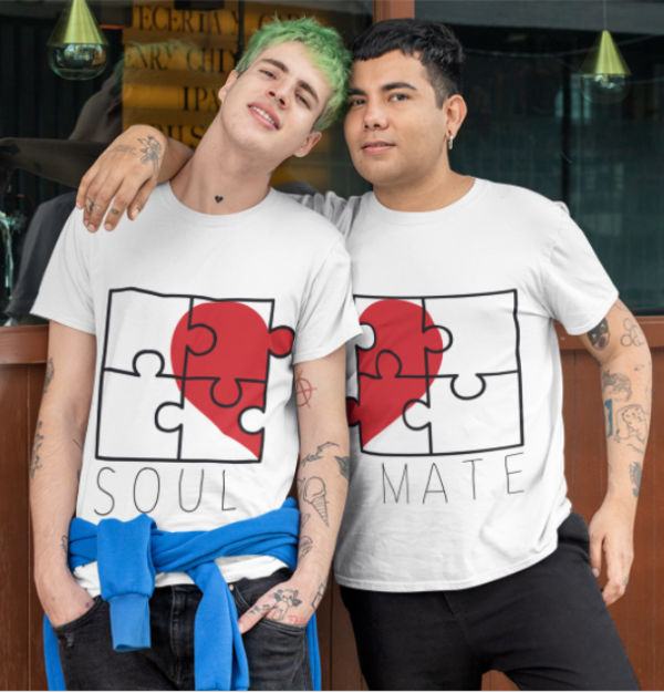 Image de duo de t-shirts blancs hommes "Soul/Mate" - MCL Sérigraphie