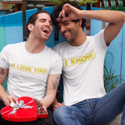 Image de duo de t-shirts blancs homme "I Love You/I Know" - MCL Sérigraphie