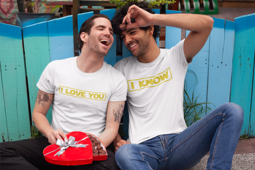 Duo de t-shirts noirs homme "I Love You/I Know" - MCL Sérigraphie Image de duo de t-shirts blancs homme "I Love You/I Know" - MCL Sérigraphie