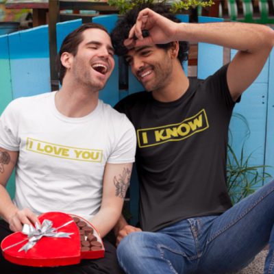 Image de duo de t-shirts blanc et noir homme "I Love You/I Know" - MCL Sérigraphie
