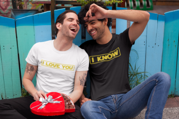 Image de duo de t-shirts blanc et noir homme "I Love You/I Know" - MCL Sérigraphie