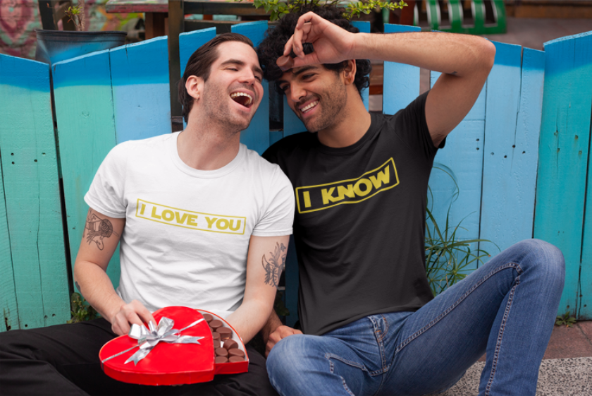 Duo de t-shirts noirs homme "I Love You/I Know" - MCL Sérigraphie Image de duo de t-shirts blanc et noir homme "I Love You/I Know" - MCL Sérigraphie