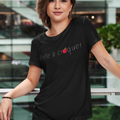 Image de t-shirt noir pour femme "Belle à croquer"- MCL Sérigraphie