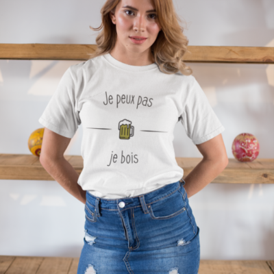 Image de t-shirt blanc pour femme "Je peux pas je bois" - MCL Sérigraphie