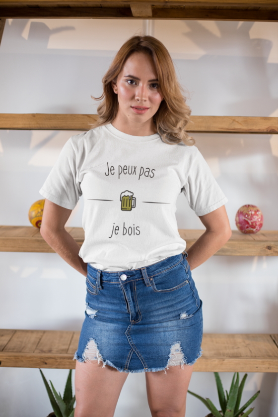 Image de t-shirt blanc pour femme "Je peux pas je bois" - MCL Sérigraphie